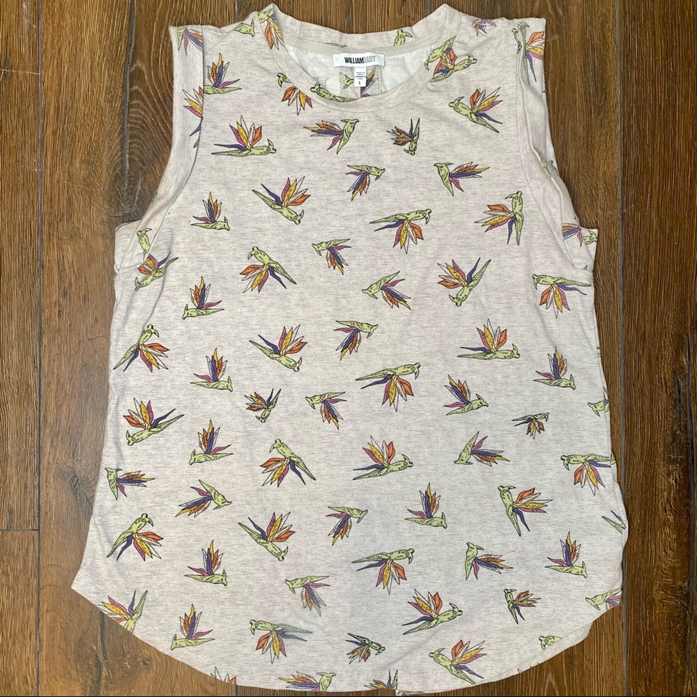 William Rast birds gray tank top with split back